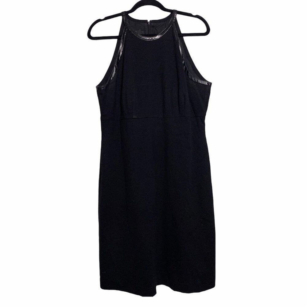 Inc Black Halter Dress Faux Leather Piping
